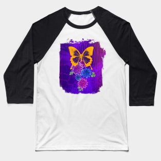 Psychedelic Butterfly and Dahlias Baseball T-Shirt